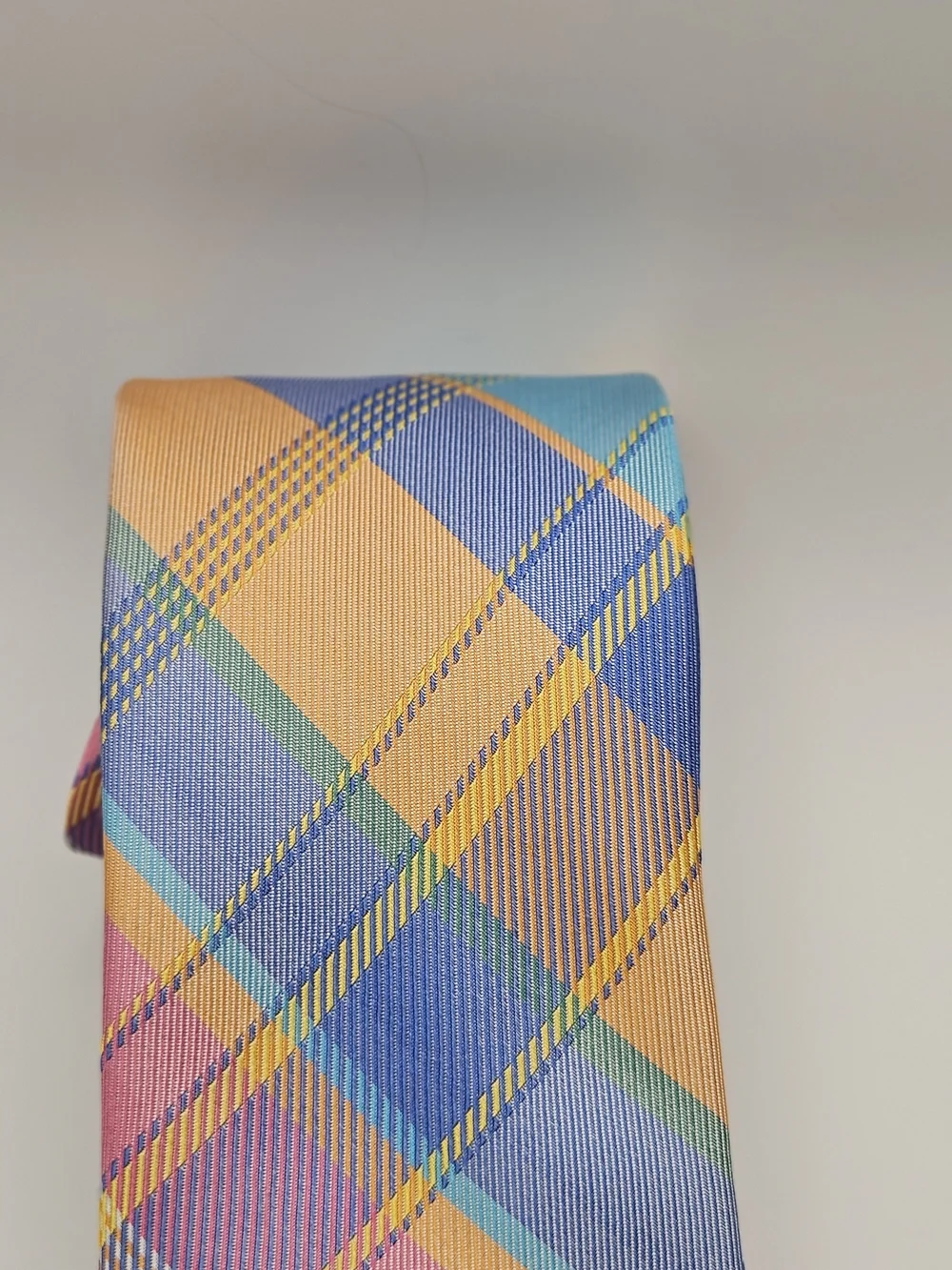Izod Plaid Multicolor Men's Necktie - Blue, Pink & Orange #4139